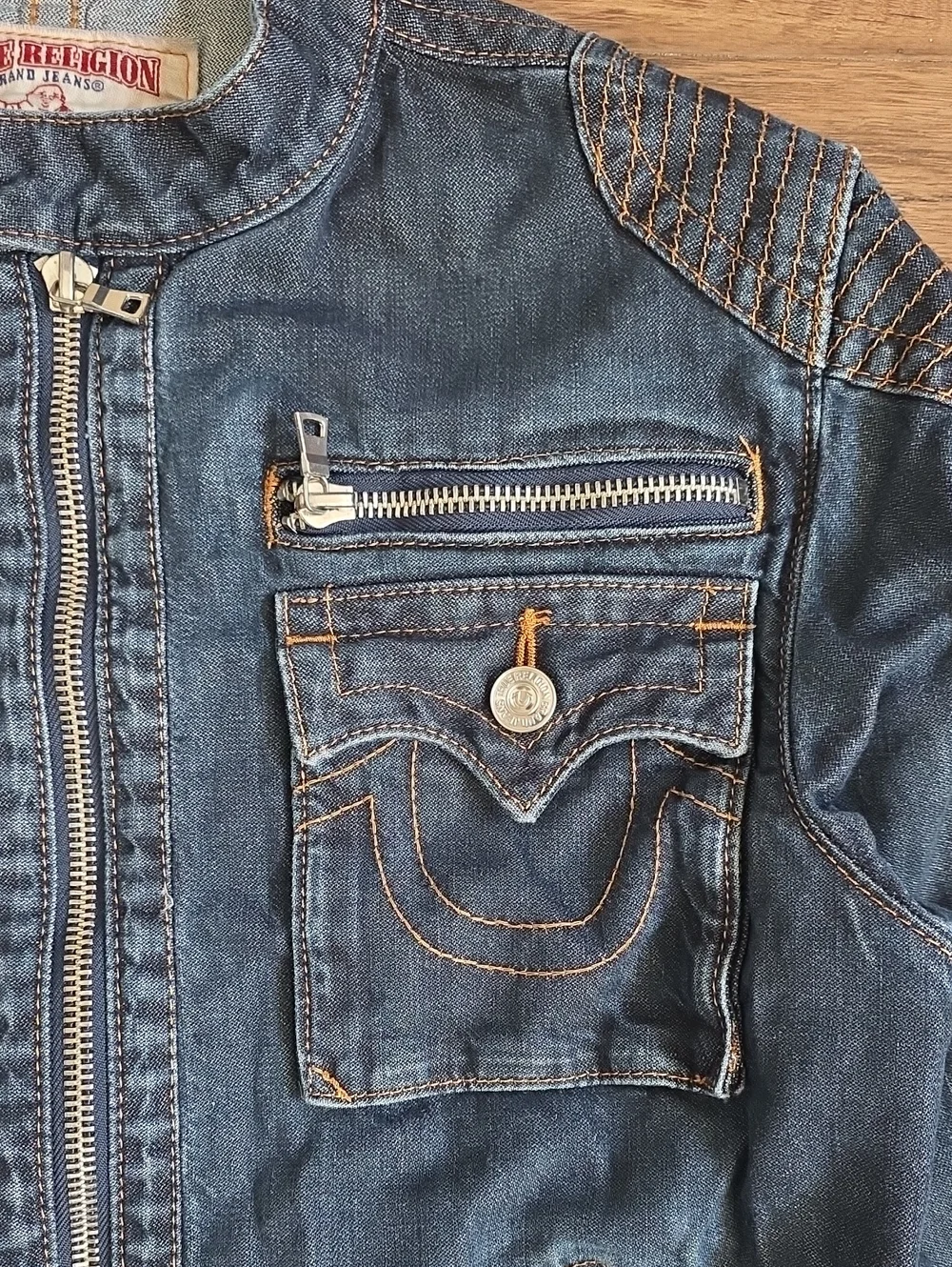 TRUE Religion ▪︎ MOTO JACKETDark Blue Denim Jacket with Zip Pockets